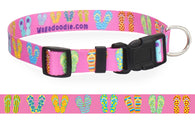 Beach Flip Flops Pink Personalized Dog Collar