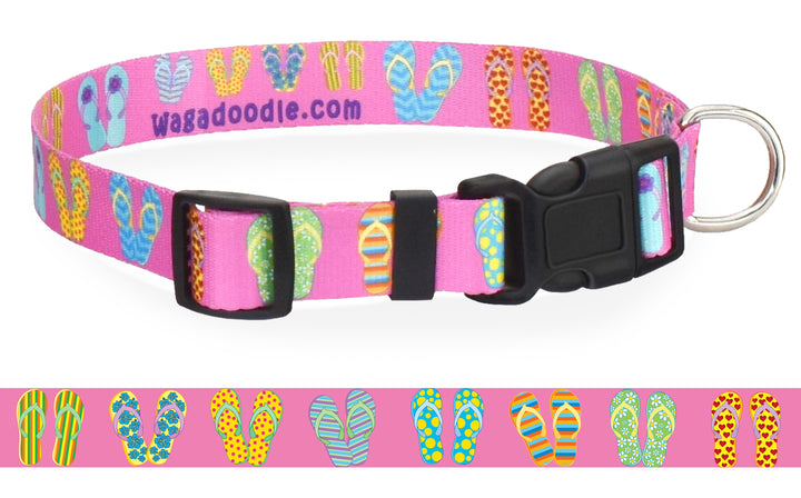 Beach Flip Flops Pink Personalized Dog Collar