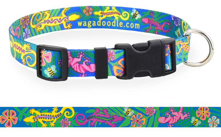 Geckos on Blue Dog Collar Art