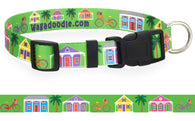 Key West Conch Houses, Bicycles, Palm Trees on Lime Green Dog Collar