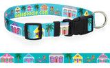 Key West Conch Houses, Bicycles, Palm Trees on Teal Personalized Dog Collar