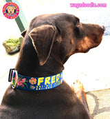 Geckos on Blue Personalized Dog Collar