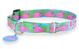 Pink Flamingo with Palm Trees Martingale Dog Collar