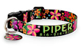 Frangipani Black Personalized Dog Collar