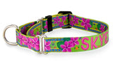 Plumeria with Border Lime & Pink Personalized Martingale