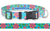 Passion Flower on Turqious Personalized Dog Collar