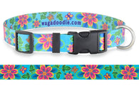 Passion Flower on Turqious Personalized Dog Collar