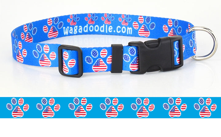 American Flag Paws Print in Blue Dog Collar