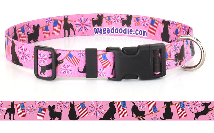 Patriotic Parade Pink Dog Collar