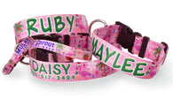 Tropical Christmas Pink Personalized Dog Collar