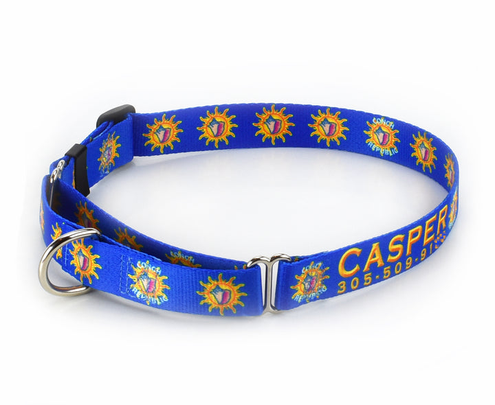 Conch Republic Blue Personalized Martingale Dog Collar