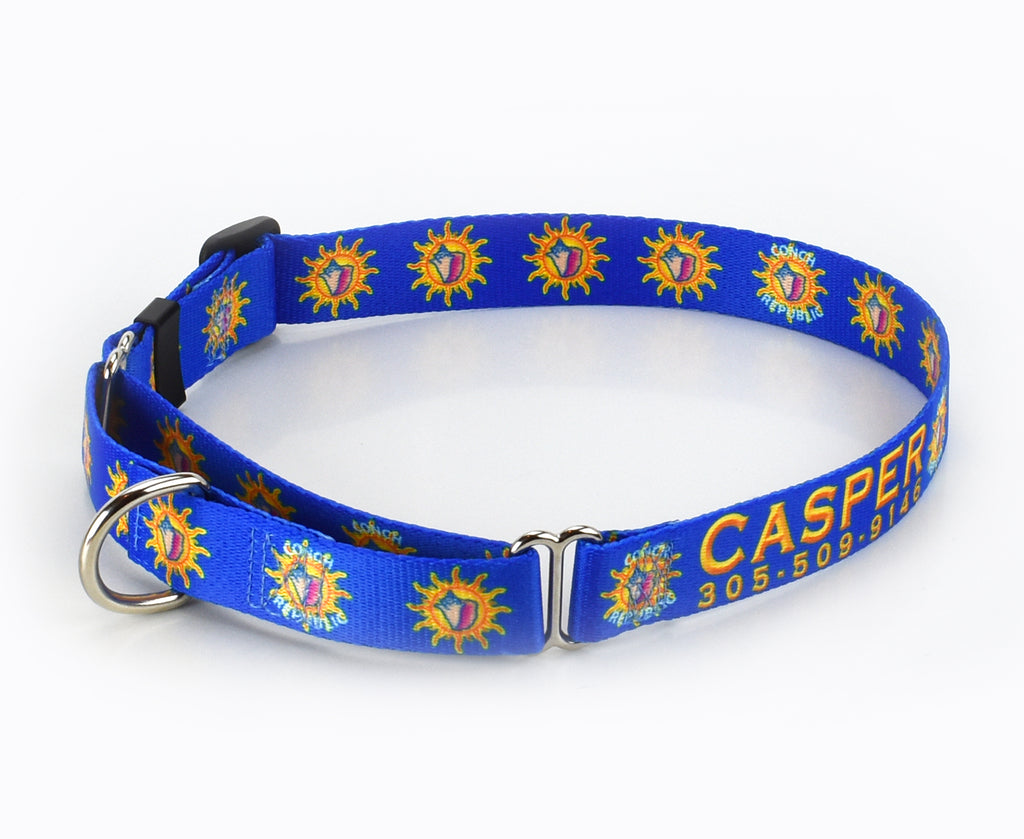 Conch Republic Blue Personalized Martingales Dog Collar Wagadoodle