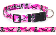 Skull & Crossbones Pirate Pink Camo Personalized Dog Collar