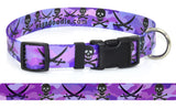 Skull & Crossbones Pirate Purple Camo Personalized Dog Collar