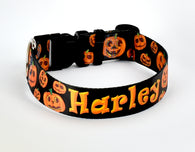 Halloween Pumpkins on Black Personalized Dog Collar