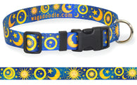 Sun Moon Stars Celestial Astrology Dog Collar in Blue