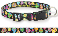 Dead Sugar Skulls Black Personalized Dog Collar