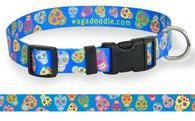 Day of the Dead Sugar Skulls Blue Personalized Dog Collar