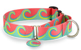 Waves Sea Foam & Coral Personalized Martingale Dog Collar