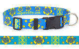 Tribal Hawaiian Print on Teal Personalized Dog Collar