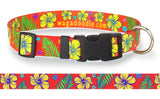 Hibiscus & Palm Fronds Red Personalized Dog Collar
