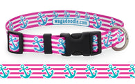 Anchors Pink & Aqua Personalized Dog Collar