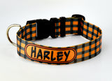 Halloween Plaid Black & Orange Personalized Dog Collar