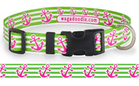 Anchors Lime & Pink Personalized Dog Collar