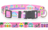 Key West Conch Houses, Bicycles, Palm Trees on Pink Dog Collar