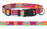 Dolphins and Frangipani Flowers Pink Personalized Dog Collar