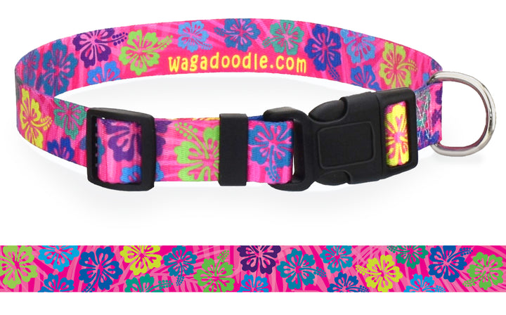 Colorful Hibiscus Pink Personalized Dog Collar