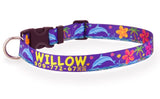 Dolphins and Frangipani Flowers Purple Personalized Dog Collar