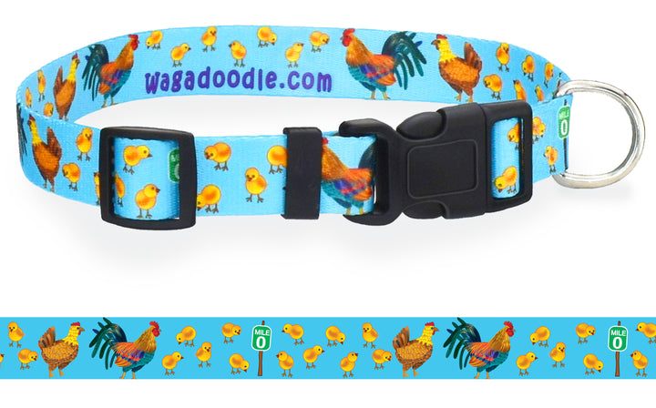 Key West Southernmost Chickens Blue Personalized Dog Collar