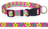 Hibiscus & Palm Fronds Pink Dog Collar