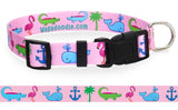 Tropical Seashore Beach Pink Dog Collar