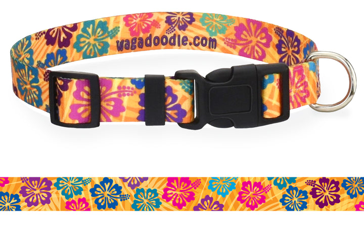 Colorful Hibiscus Yellow Personalized Dog Collar