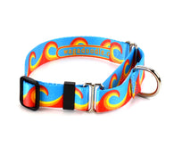 Waves Orange & Turquoise Personalized Martingale Dog Collar