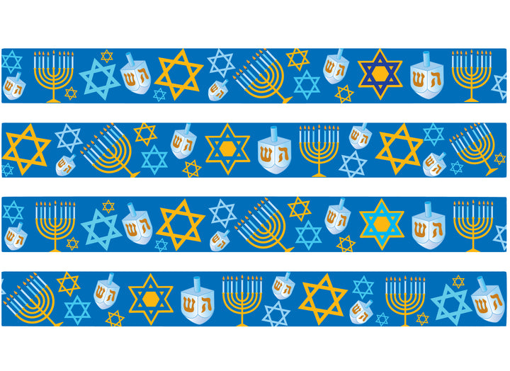 Hanukkah Dreidel and Menorah Deep Blue Dog Collar