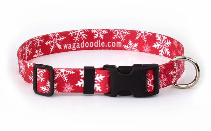 Christmas Snowflakes Red Dog Collar