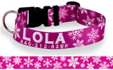 Snowflakes on Magenta Personalized Christmas Dog Collar