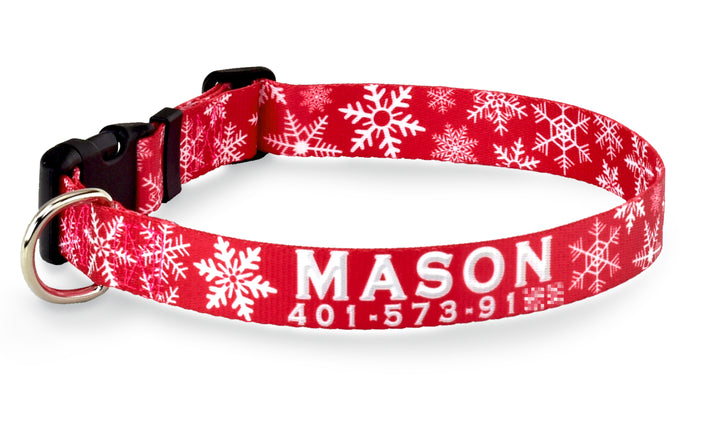 Snowflakes on Red Personalized Christmas Dog Collar