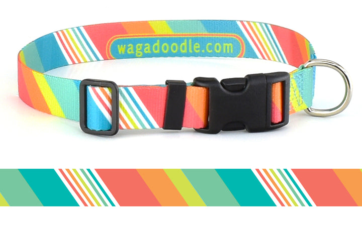 Seafoam & Coral Stripes Personalized Dog Collar