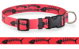 Fishbone on Red Personalized Dog Collar