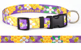 Honey Bees Purple Personalized Dog Collar