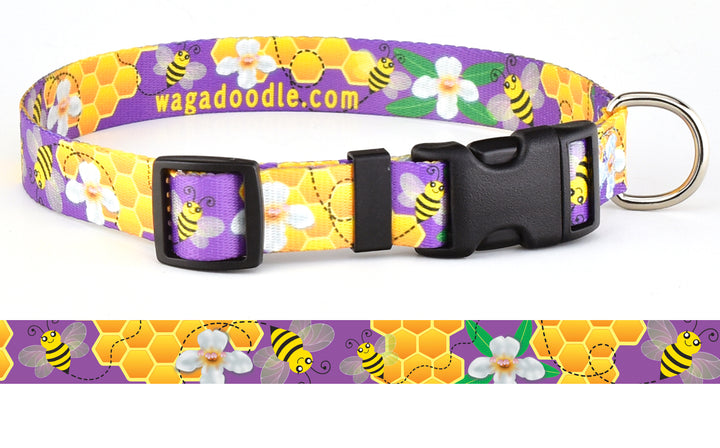 Honey Bees Purple Personalized Dog Collar