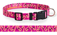 Pink Flamingo Heads on Pink Personalized Dog Collar