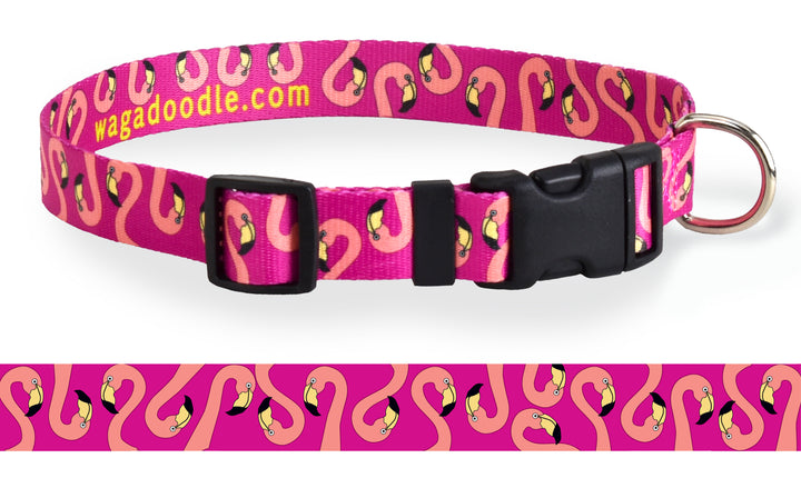 Pink Flamingo Heads on Pink Personalized Dog Collar