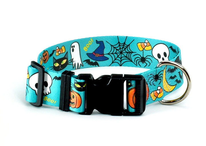 Halloween Funny & Not to Scary Teal Dog Collar