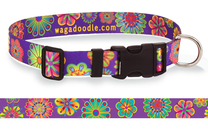 Groovy Flowers on Purple Dog Collar