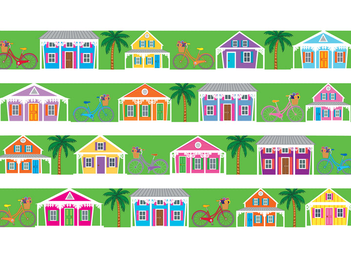 Key West Conch Houses, Bicycles, Palm Trees on Lime Green Dog Collar